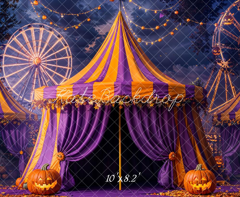 Kate Halloween Zirkus Kürbisse Lichter Fleece Hintergrund Entworfen von Emetselch - Kate Backdrop.de