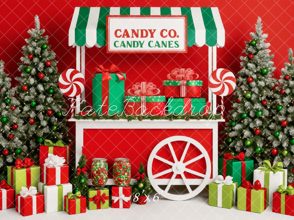 Kate Weihnachten Geschenke Candy Shop Rot Grün Hintergrund Entworfen von Patty Roberts - Kate Backdrop.de