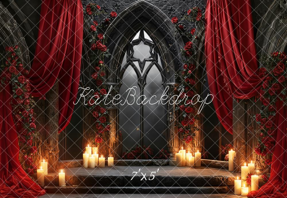 Kate Gothic Fenster Rote Rosen Kerzen Hintergrund Entworfen von Emetselch - Kate Backdrop.de