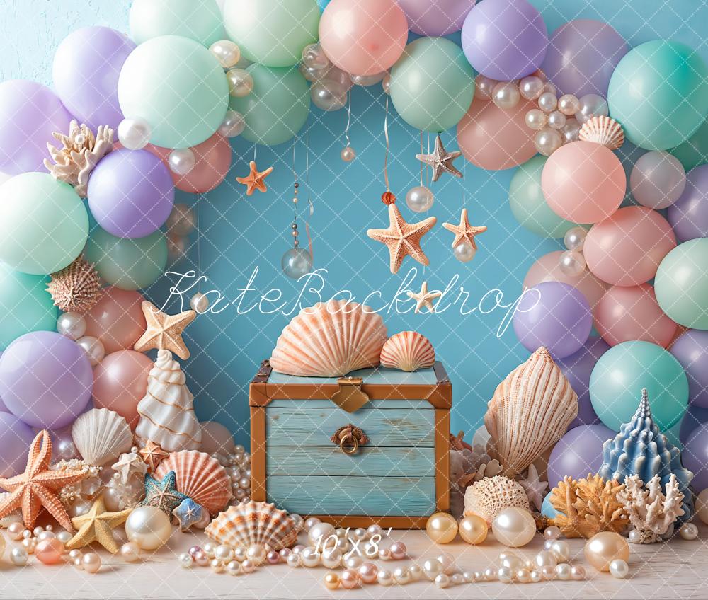 Kate Meerjungfrau Muscheln Korallen Ballons Pastell Fleece Hintergrund Entworfen von Emetselch