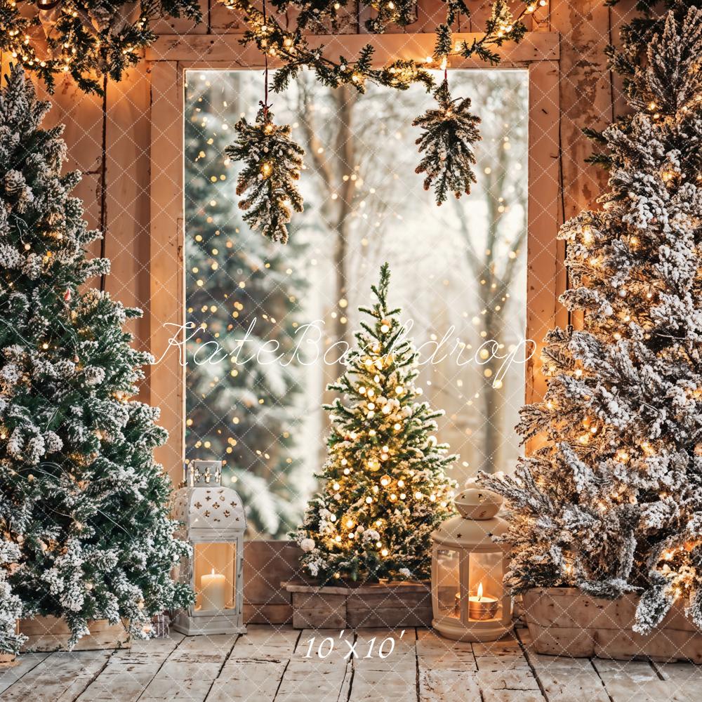 Kate Weihnachten Schneebäume Lichter Holz Hintergrund Entworfen von Emetselch