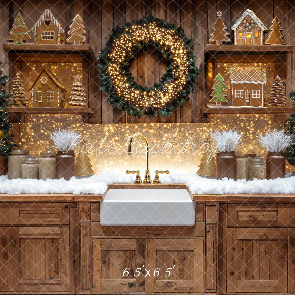 Kate Weihnachten Küche Lebkuchenhaus Braun Hintergrund Entworfen von Mini MakeBelieve - Kate Backdrop.de