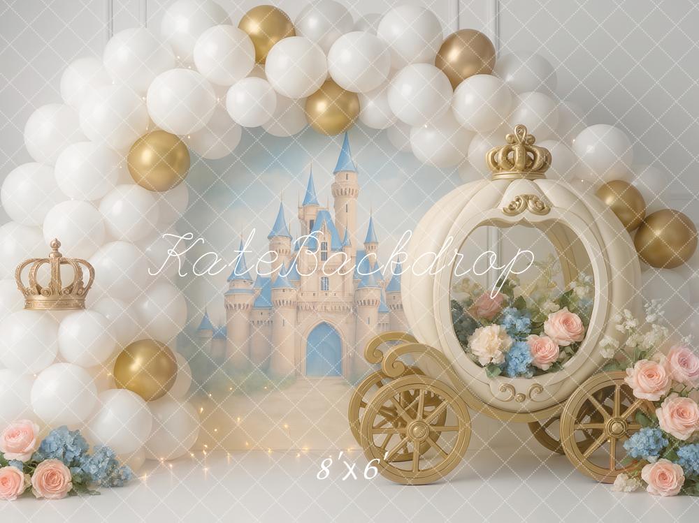 Kate Märchen Schloss Kutsche Ballonbogen Hintergrund Entworfen von Ashley Paul - Kate Backdrop.de