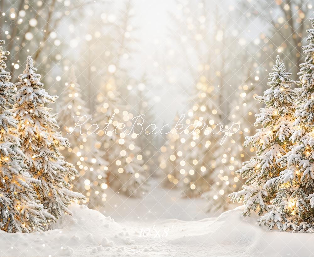 Kate Weihnachten Winterwald Schneebedeckte Bäume Warmweiß Fleece Hintergrund Entworfen von Emetselch - Kate Backdrop.de