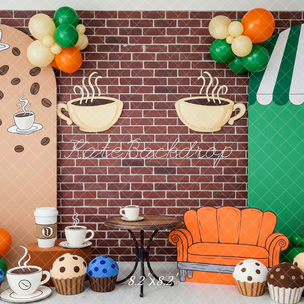 Kate Kaffeehaus Sofa Muffins Ziegelwand Hintergrund Entworfen von Patty Roberts - Kate Backdrop.de