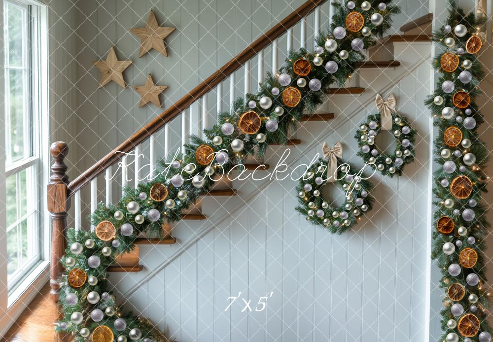Kate Weihnachten Treppe Kranz Girlande Hintergrund Entworfen von Mini MakeBelieve - Kate Backdrop.de