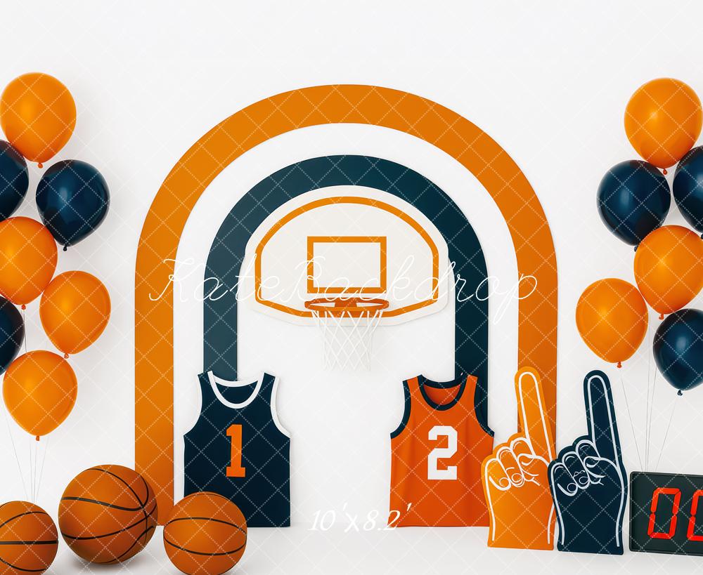 Kate Basketball Korb Trikots Ballons Orange Blau Hintergrund Entworfen von Patty Roberts - Kate Backdrop.de
