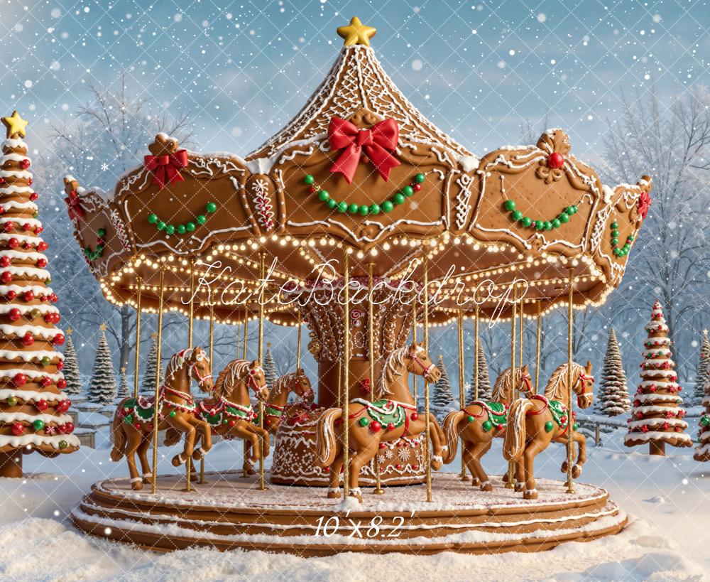 Kate Weihnachten Lebkuchen Karussell Schnee Hintergrund Entworfen von Emetselch