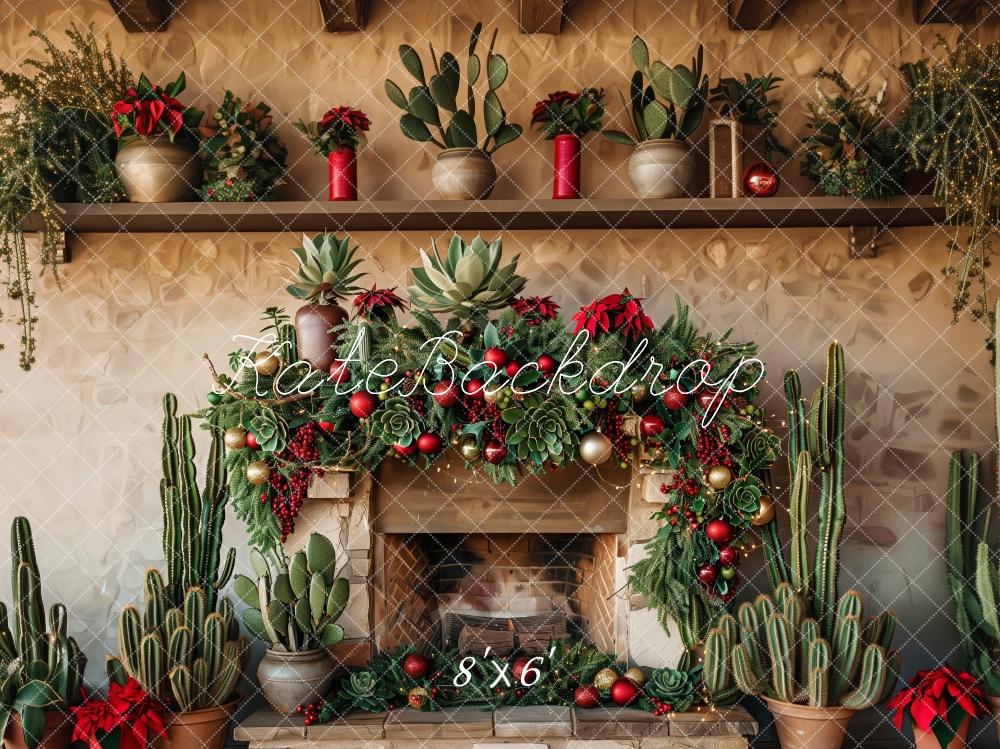 Kate Weihnachten Kamin Sukkulenten Kaktus Hintergrund Entworfen von Patty Roberts - Kate Backdrop.de