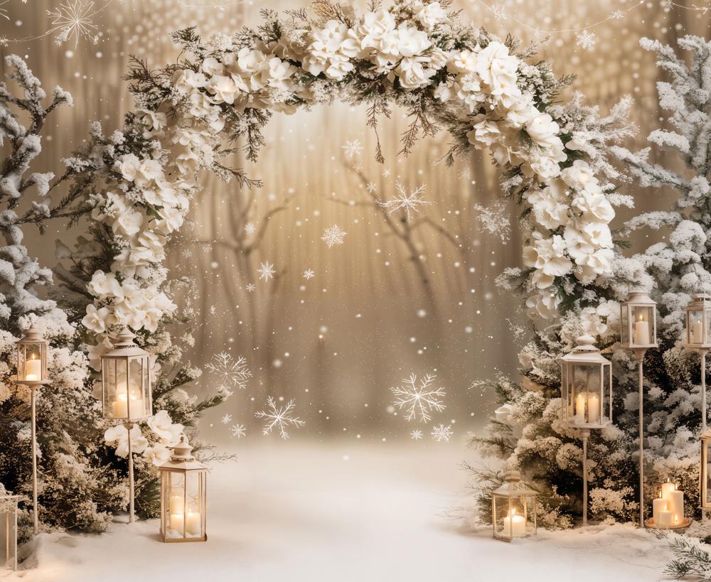 Kate Weihnachten Blumenbogen Schnee Warmlicht Fleece Hintergrund Entworfen von Emetselch