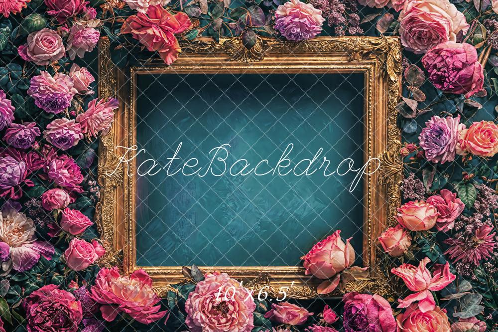 Kate Blumen Rahmen Dunkelgrün Hintergrund Entworfen von Chain - Kate Backdrop.de