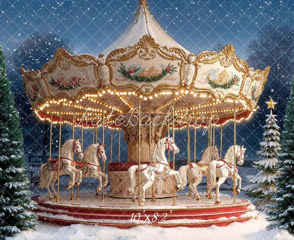 Kate Weihnachten Karussell Pferde Schnee Hintergrund Entworfen von Emetselch