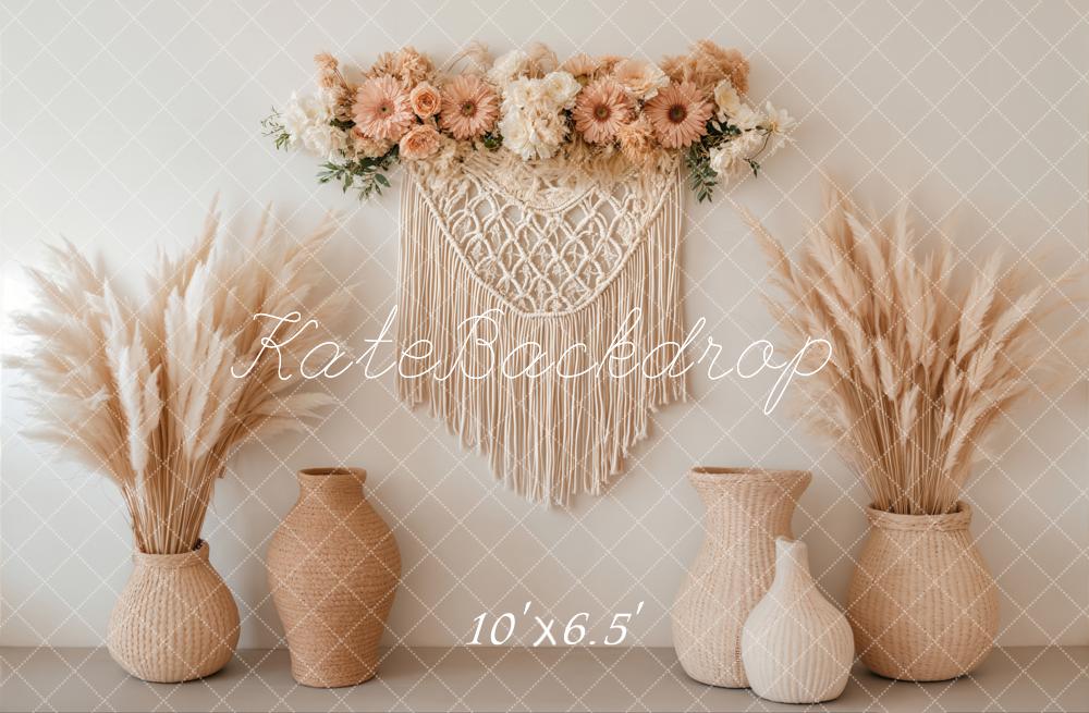Kate Boho Makramee Pampasgras Beige Hintergrund Entworfen von Emetselch
