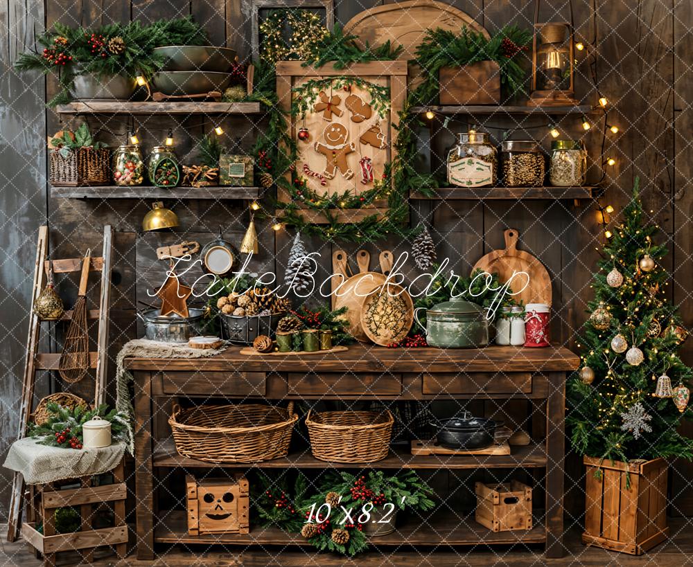 Kate Weihnachten Küche Holzdekor Rustikal Hintergrund Entworfen von Emetselch