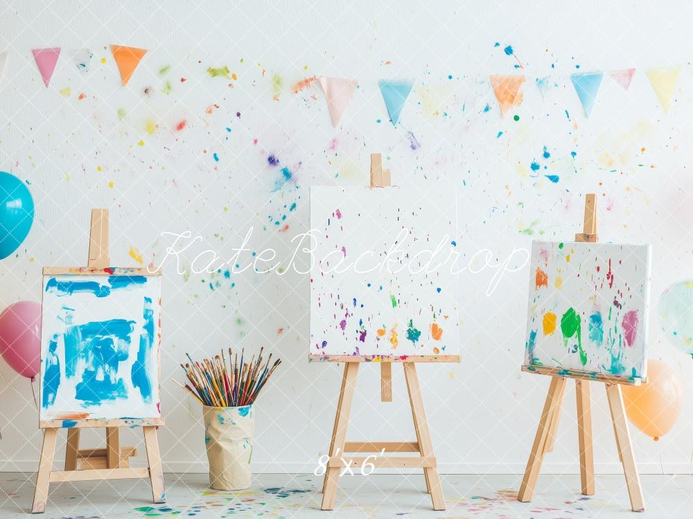 Kate Kinder Malerei Staffeleien Bunt Hintergrund Entworfen von Patty Roberts - Kate Backdrop.de