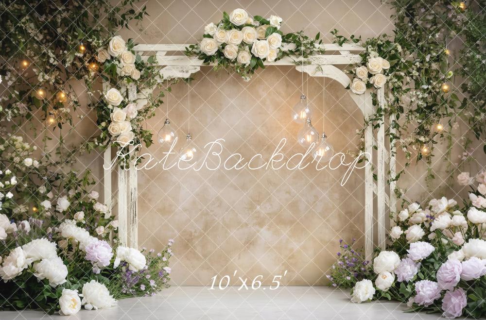 Kate Hochzeit Blumenbogen Lichter Creme Hintergrund Entworfen von Mini MakeBelieve - Kate Backdrop.de