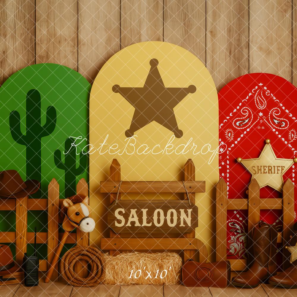 Kate Western Saloon Sheriff Cowboy Braun Hintergrund Entworfen von Patty Roberts - Kate Backdrop.de