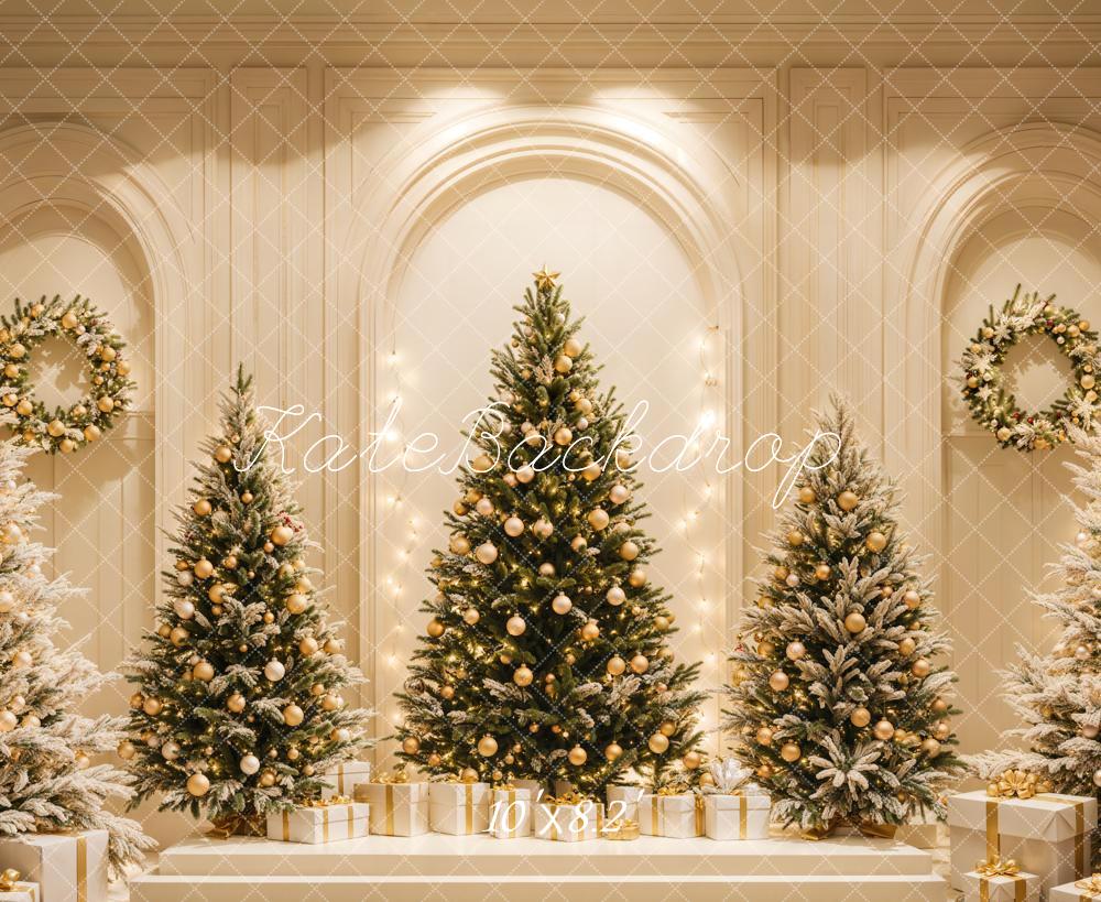 Kate Weihnachten Tannenbäume Geschenke Gold Hintergrund Entworfen von Emetselch