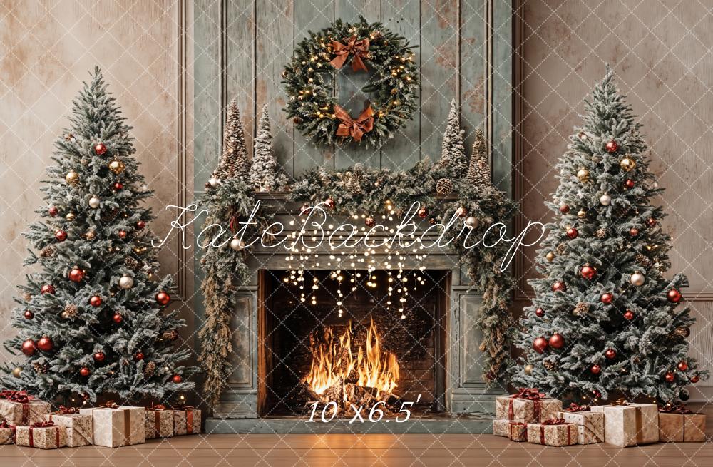 Kate Weihnachten Kamin Christbäume Vintage Hintergrund Entworfen von Emetselch - Kate Backdrop.de