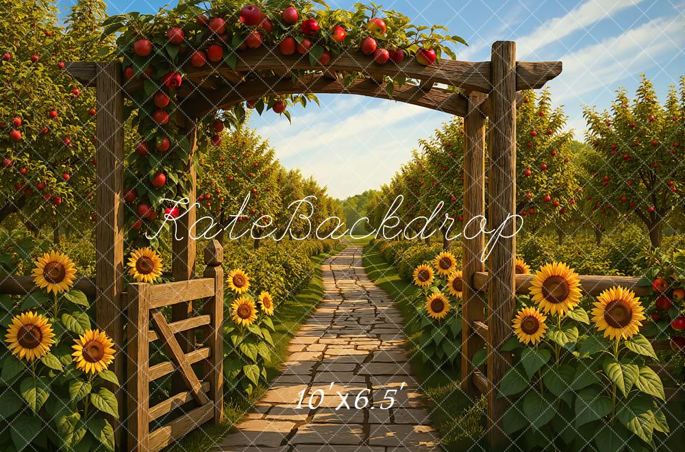Kate Herbst Apfelgarten Sonnenblumen Steinweg Hintergrund Entworfen von Mini MakeBelieve - Kate Backdrop.de