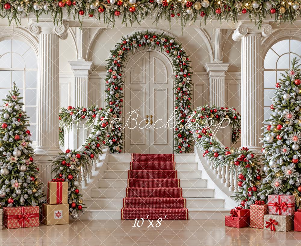 Kate Weihnachten Treppe Geschenke Klassisch Fleece Hintergrund Entworfen von Emetselch - Kate Backdrop.de