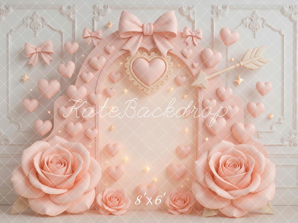 Kate Valentinstag Herzen Schleifen Rosen Pastell Hintergrund Entworfen von Mini MakeBelieve