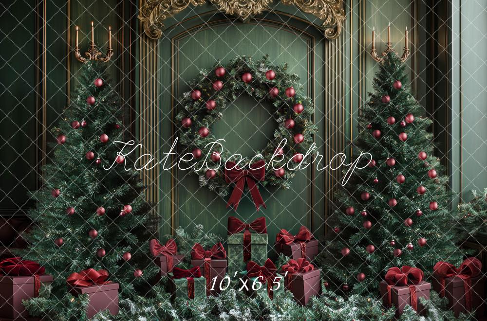 Kate Weihnachten Tannenbaum Geschenkboxen Grün Hintergrund Entworfen von Mini MakeBelieve - Kate Backdrop.de