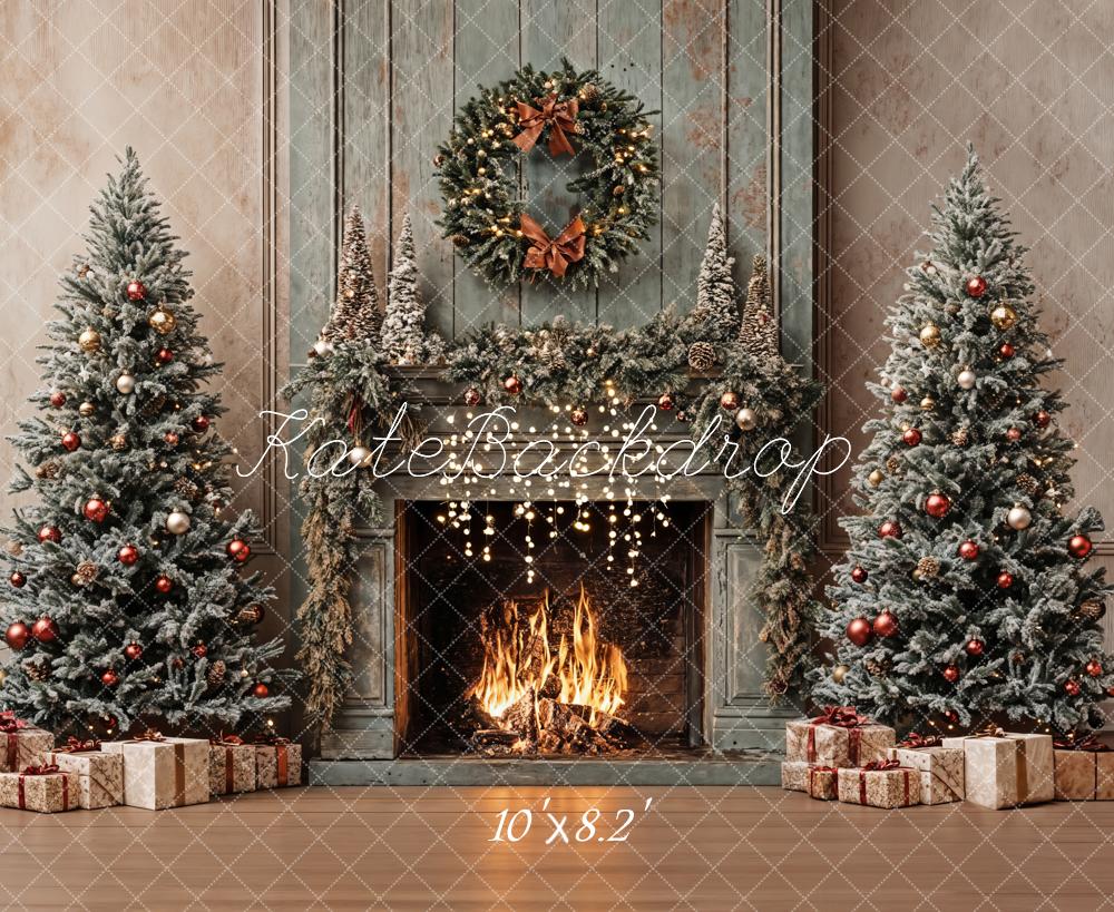 Kate Weihnachten Kamin Christbäume Vintage Hintergrund Entworfen von Emetselch - Kate Backdrop.de