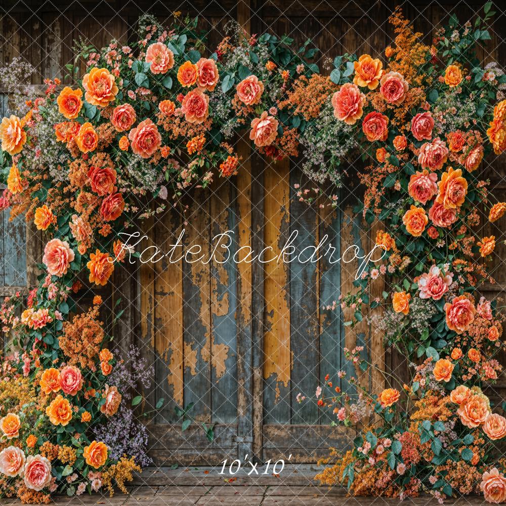 Kate Herbst Blumenbogen Holztür Vintage Hintergrund Entworfen von Emetselch - Kate Backdrop.de