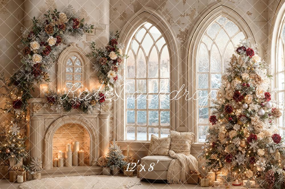 Kate Weihnachten Kamin Weihnachtsbaum Blumen Creme Fleece Hintergrund Entworfen von Emetselch