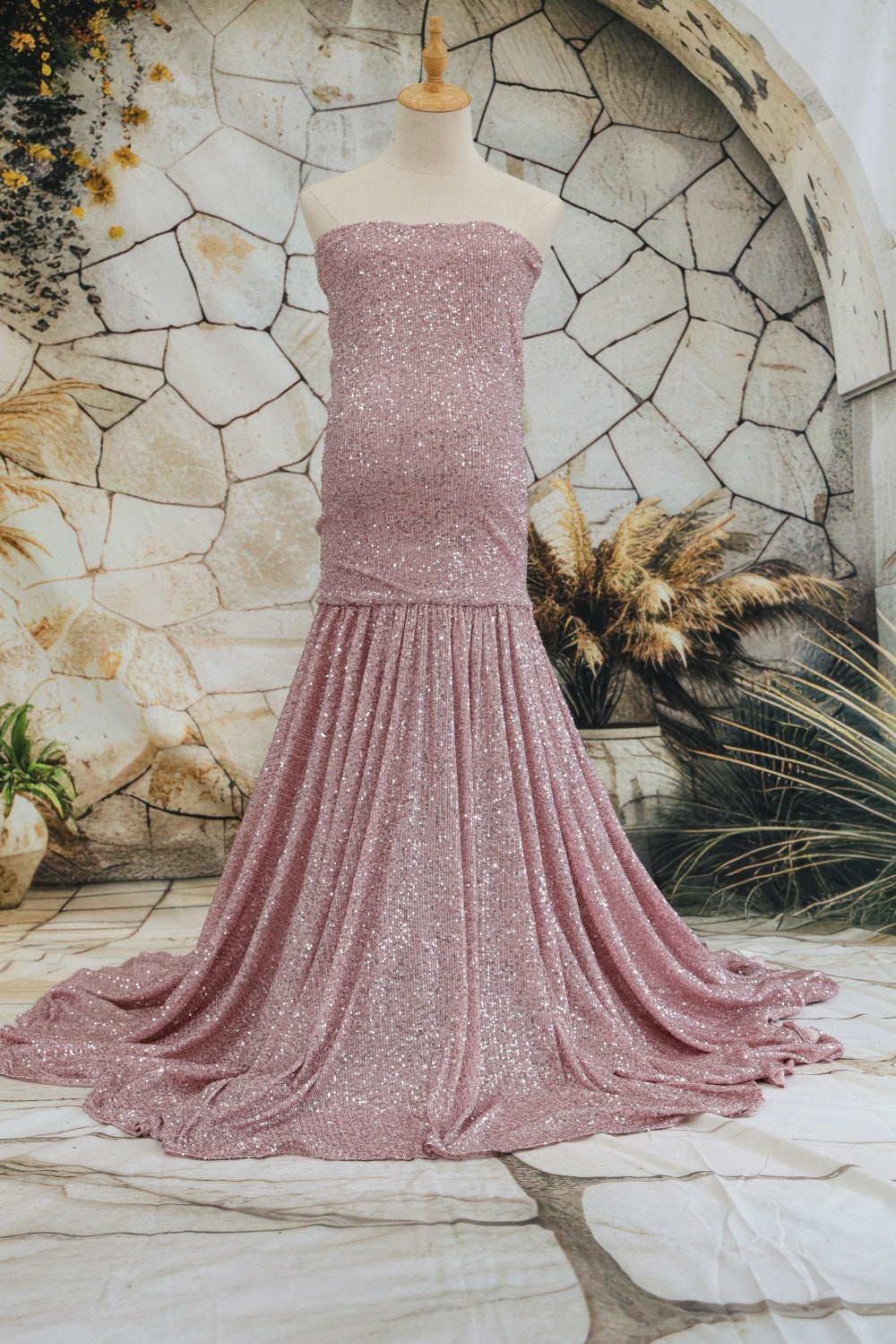Kate Sequin Embroidery Trailing Detachable Sleeve Maternity Photoshoot Dress - Kate Backdrop.de