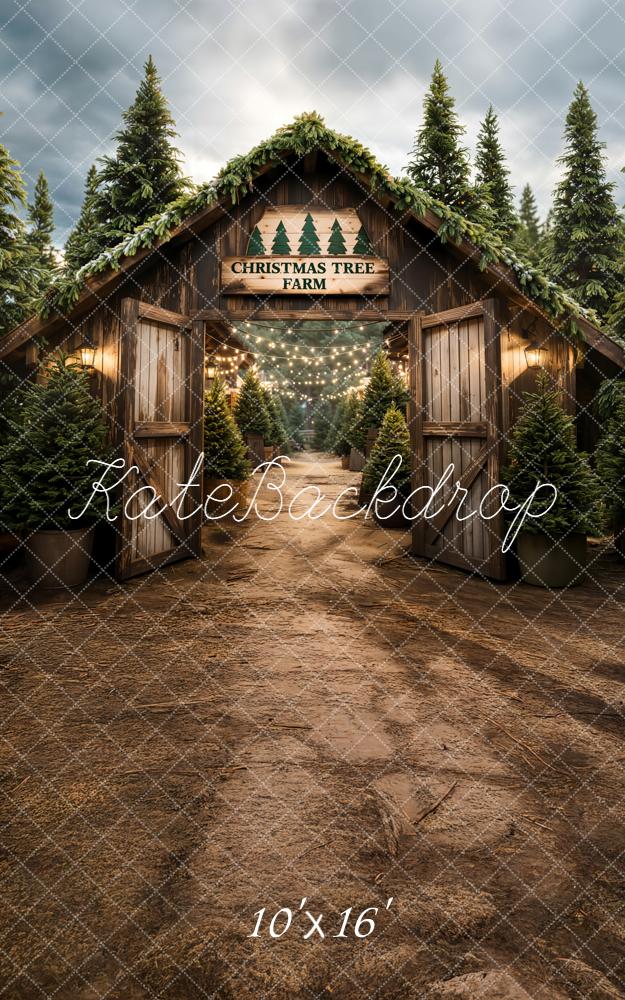 Kate Kombi Weihnachten Scheune Tannenwald Lichter Hintergrund Entworfen von Emetselch - Kate Backdrop.de