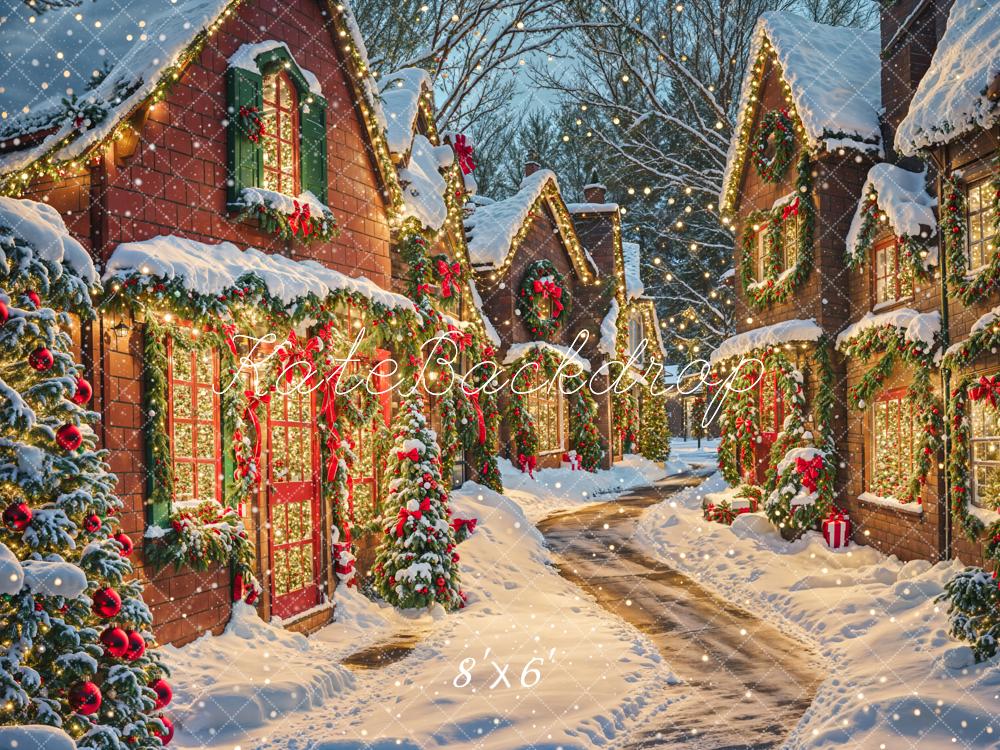 Kate Weihnachten Dorf Schnee Lichter Hintergrund Entworfen von Chain - Kate Backdrop.de