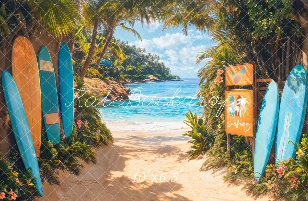 Kate Sommer Strand Surfbretter Tropisch Fleece Hintergrund Entworfen von Emetselch - Kate Backdrop.de