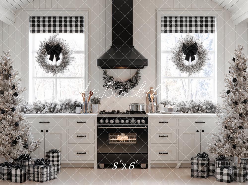 Kate Weihnachten Küche Schwarz Weiß Hintergrund Entworfen von Ashley Paul