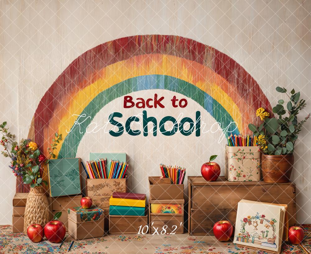 Kate Zurück Zur Schule Regenbogen Holz Vintage Hintergrund Entworfen von Emetselch