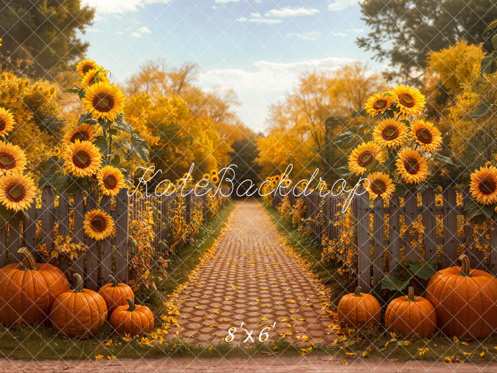 Kate Herbst Sonnenblumen Kürbisse Natur Hintergrund Entworfen von Emetselch - Kate Backdrop.de