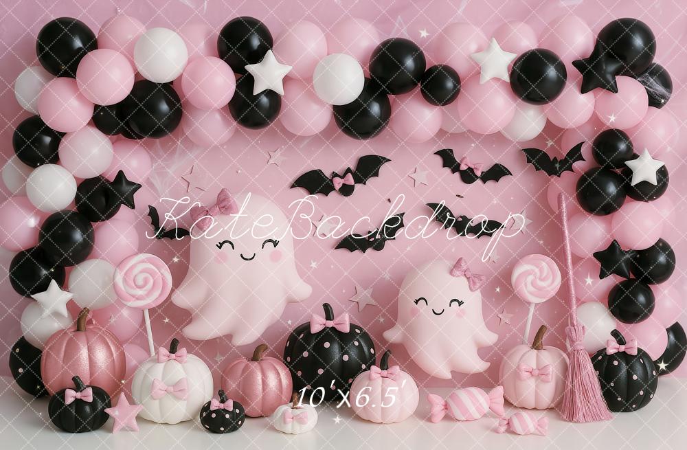 Kate Halloween Geister Ballons Rosa Hintergrund Entworfen von Ashley Paul - Kate Backdrop.de
