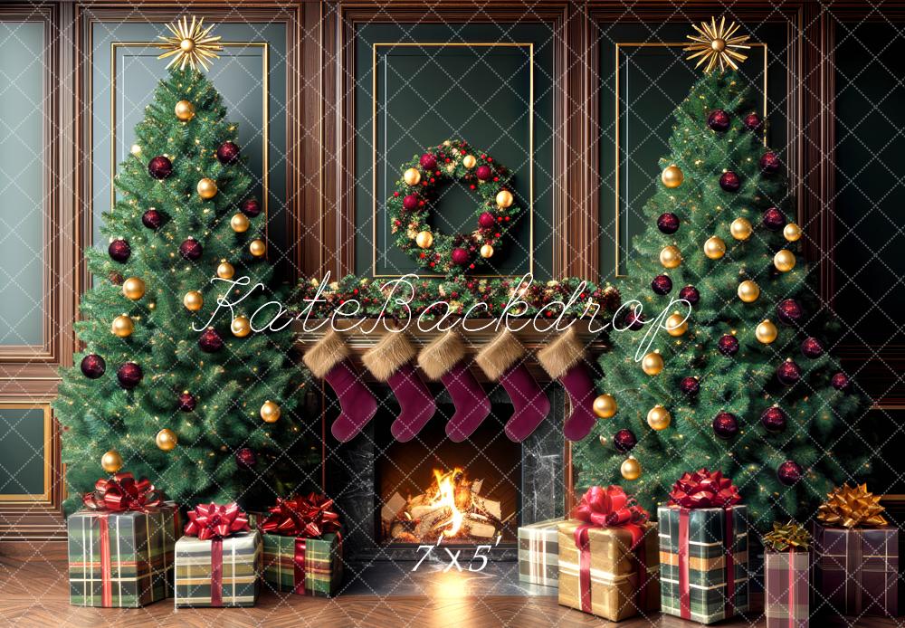 Kate Weihnachten Weihnachtsbaum Kamin Geschenkboxen Hintergrund Entworfen von Mini MakeBelieve - Kate Backdrop.de