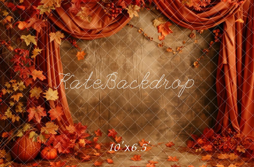 Kate Herbst Kürbis Blätter Vorhang Braun Hintergrund Entworfen von Patty Roberts - Kate Backdrop.de