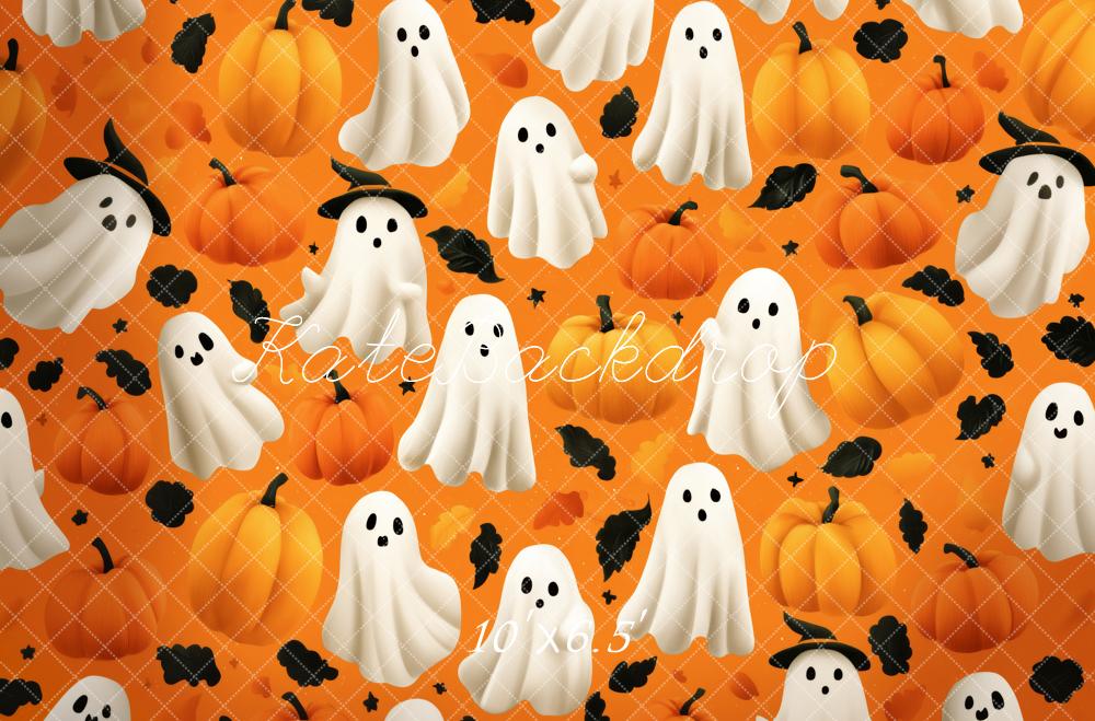 Kate Halloween Geister Kürbisse Orange Hintergrund Entworfen von Patty Roberts - Kate Backdrop.de