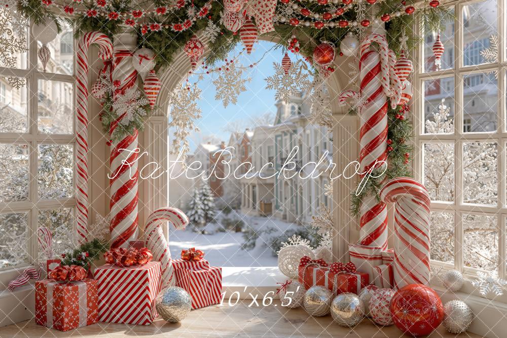 Kate Weihnachten Zuckerstangen Geschenke Winterdeko Hintergrund Entworfen von Emetselch - Kate Backdrop.de