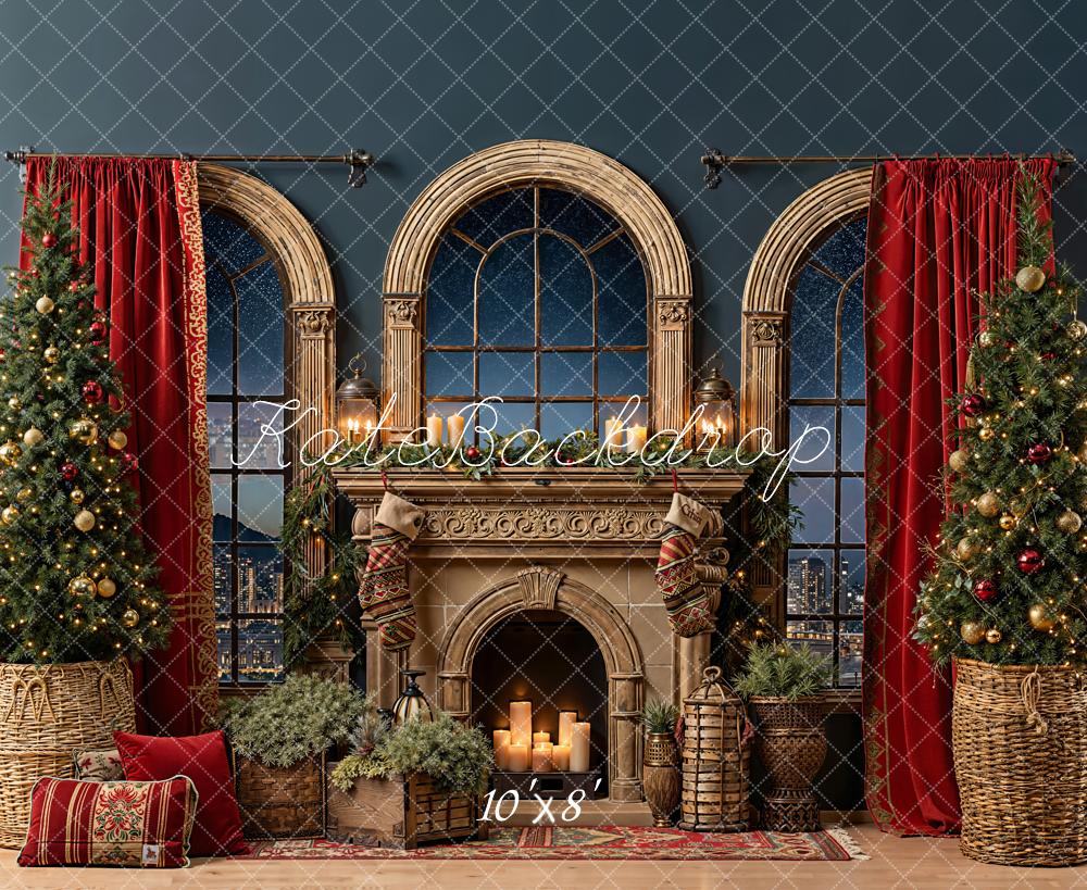Kate Weihnachten Kamin Weihnachtsbaum Klassisch Fleece Hintergrund Entworfen von Emetselch - Kate Backdrop.de