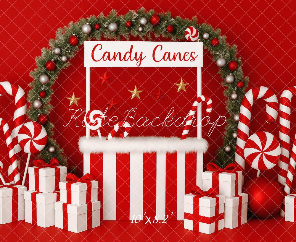 Kate Weihnachten Zuckerstangen Geschenkboxen Rot Hintergrund Entworfen von Patty Roberts - Kate Backdrop.de