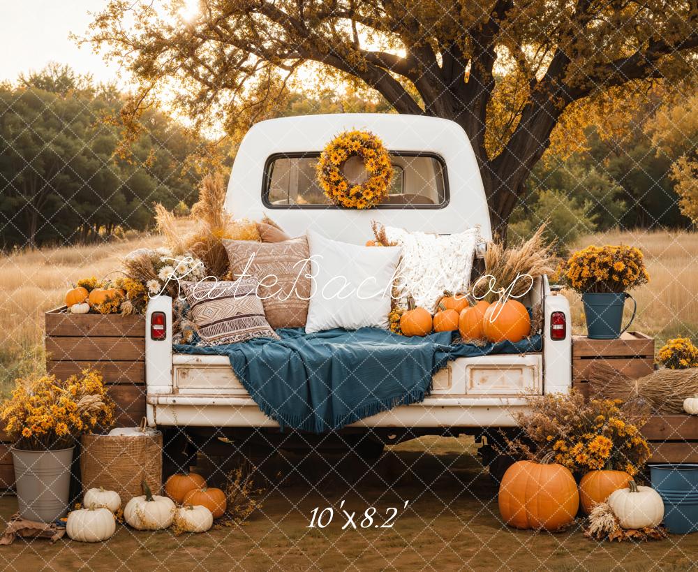 Kate Herbst Pickup Kürbisse Blumen Vintage Hintergrund Entworfen von Emetselch