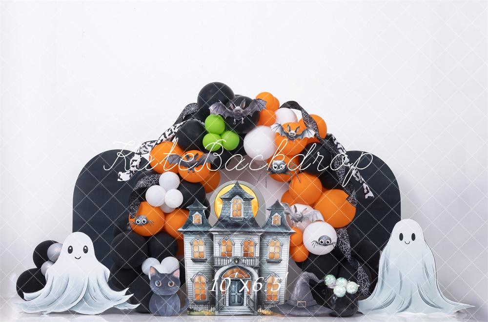Kate Halloween Spukhaus Ballons Cartoon Hintergrund Entworfen von Mini MakeBelieve - Kate Backdrop.de