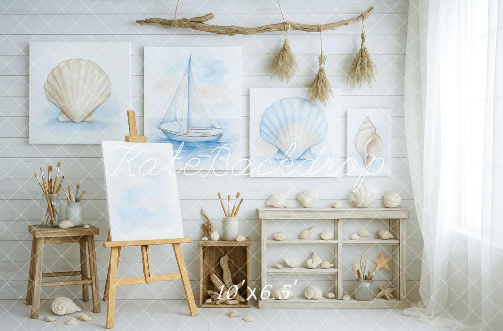 Kate Meer Malatelier Muscheln Pastell Hintergrund Entworfen von Patty Roberts - Kate Backdrop.de