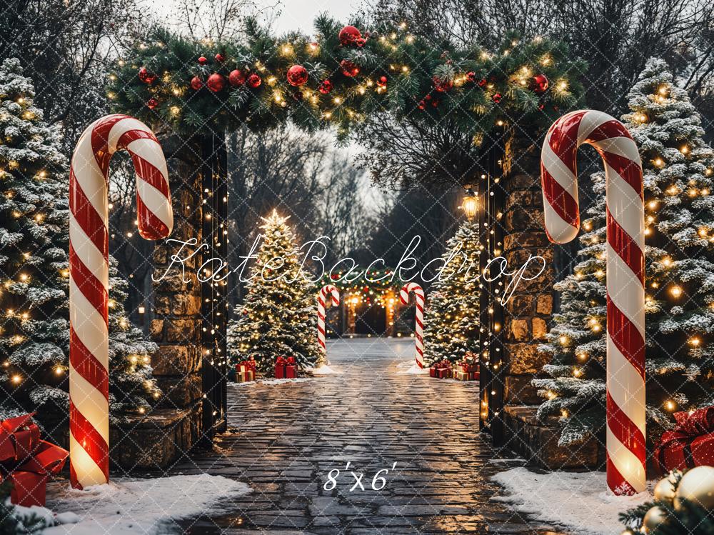 Kate Weihnachten Zuckerstangen Schneebäume Vintage Hintergrund Entworfen von Emetselch