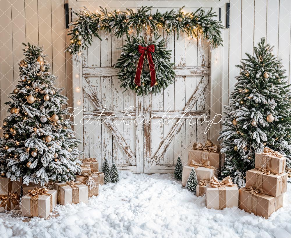 Kate Weihnachten Scheunentor Tannenbaum Geschenke Hintergrund Entworfen von Emetselch