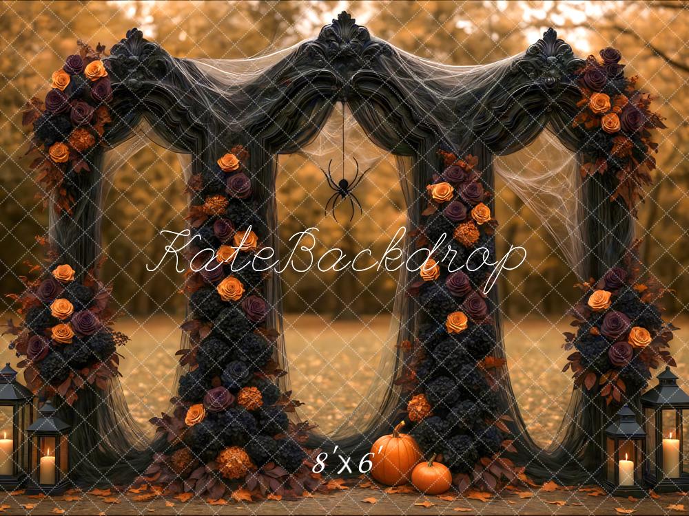 Kate Halloween Blumen Bogen Orange Hintergrund Entworfen von Mini MakeBelieve